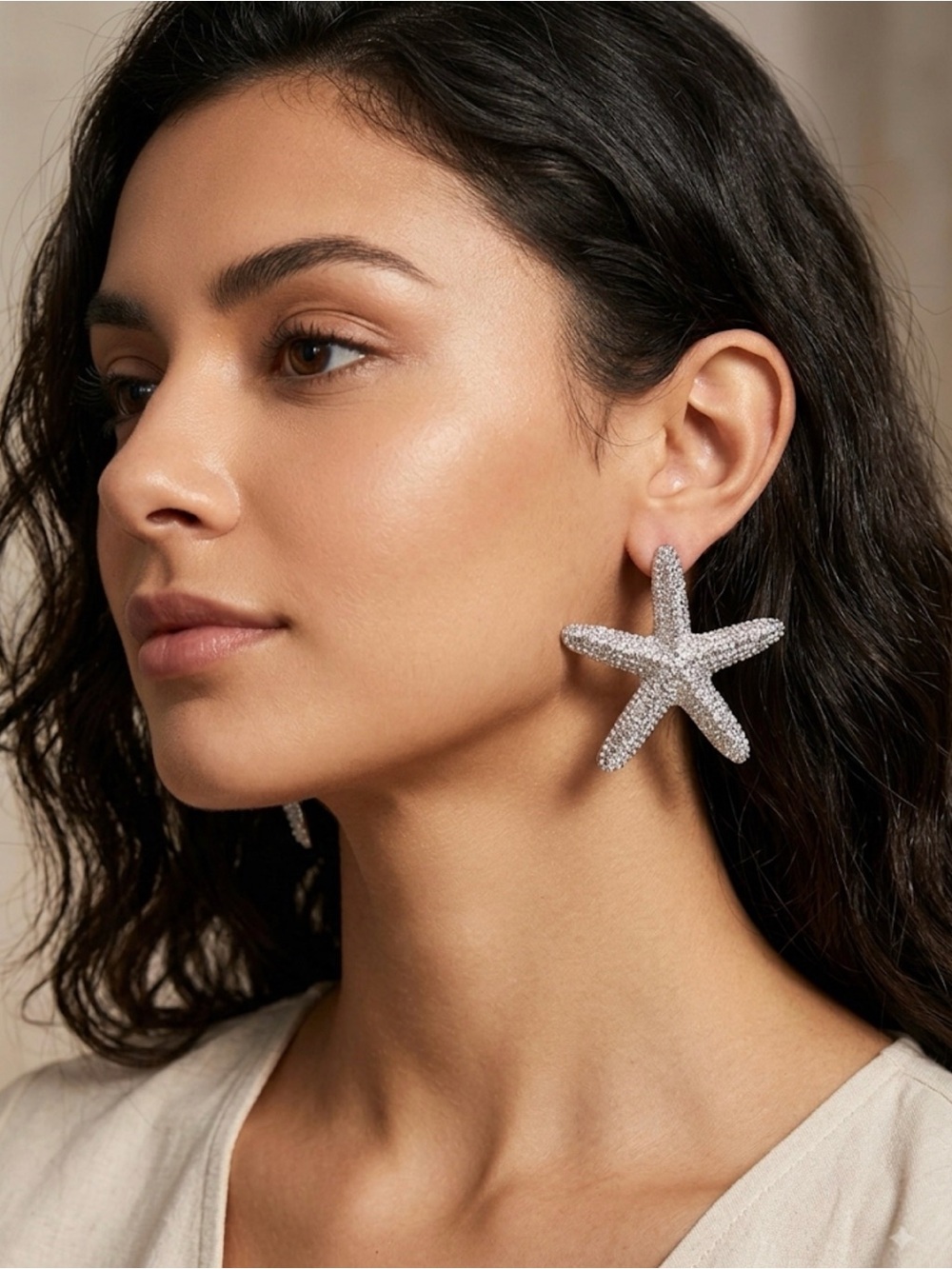 Silver Starfish Statement Earrings - Women Jewelry